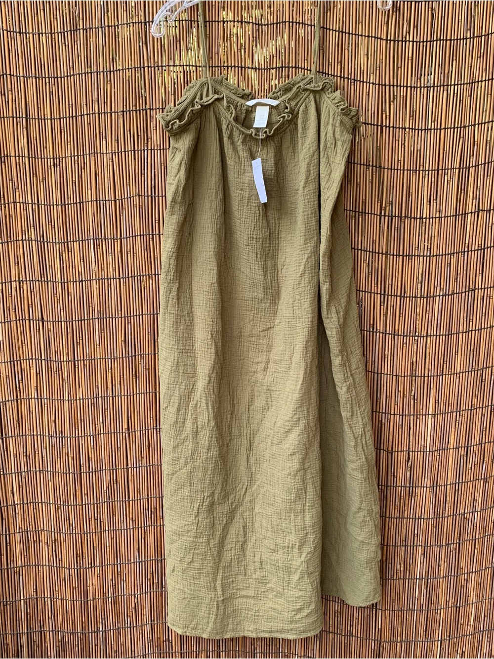 H&M Olive Green cotton Gauze Dress with Ruffle Trim